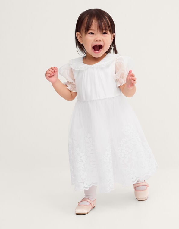Baby Athena Floral Embroidered Dress, White (WHITE), large