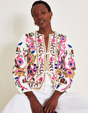 Erica Embroidered Jacket, Ivory (IVORY), large