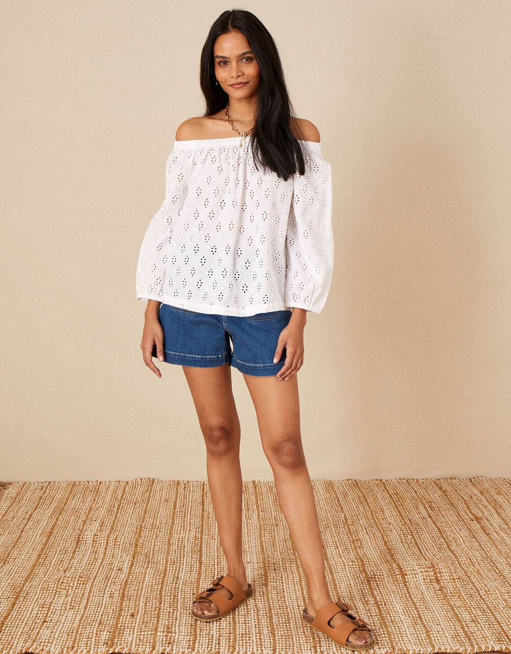 Women Women's Clothing | Schiffli Bardot Top in Sustainable Cotton White - KU65958