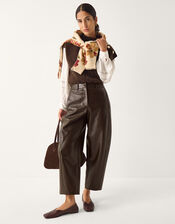 Tara Faux Leather Barrel Trousers, Brown (CHOCOLATE), large