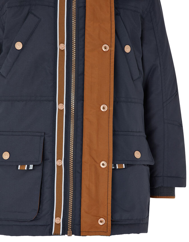 Boys Navy Parka Coat, Blue (NAVY), large