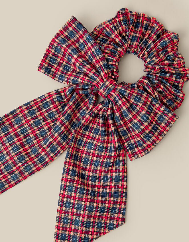 Tartan Bow Hair Scrunchie, , large