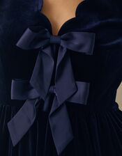 Britney V-Neck Bow Velvet Midi Dress, Blue (MIDNIGHT), large