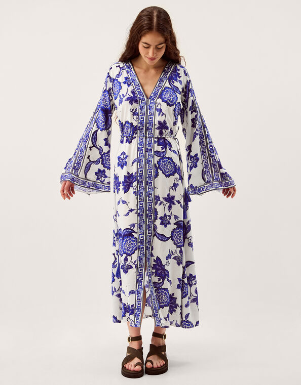 Gloria Floral Print Maxi Beach Dress, Blue (BLUE), large