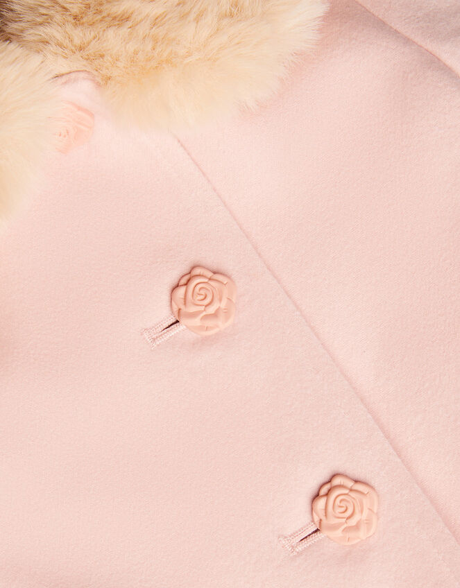 Bimbalo - Fur Trim Flower Detail Coat - Baby Blue
