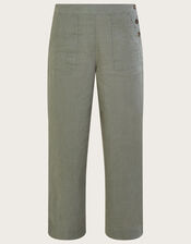 Pull-On Linen Trousers, Green (KHAKI), large