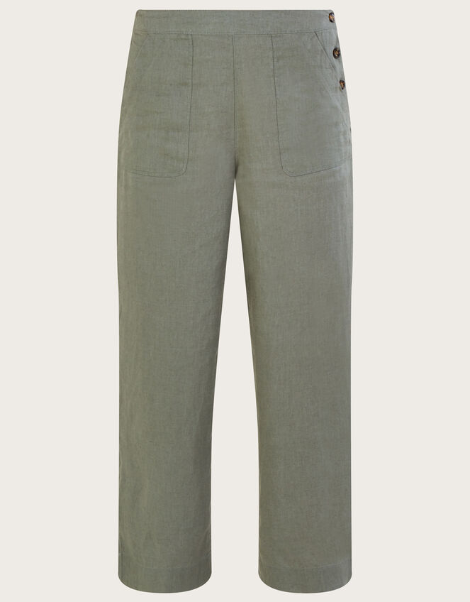 Pull-On Linen Trousers, Green (KHAKI), large