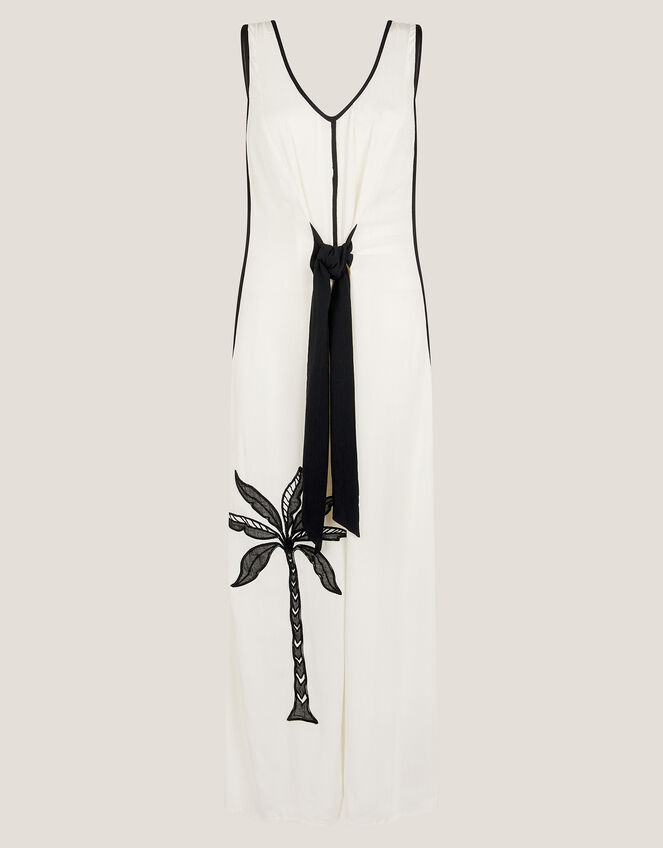 Nyla Embroidered Tie Maxi Dress, White (WHITE), large