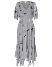 Harriette Embellished Hanky Hem Midi Dress, Grey (GREY), large