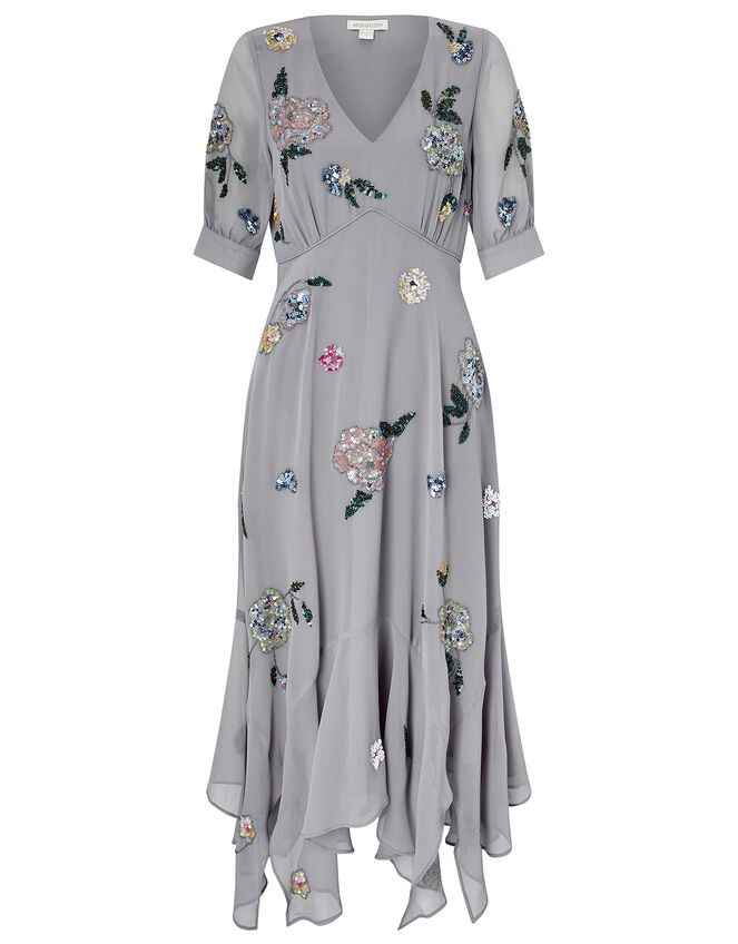 Harriette Embellished Hanky Hem Midi Dress, Grey (GREY), large