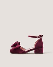 Bow Velvet Two Part Heels, Red (BURGUNDY), large