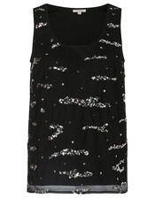 Tara Embellished Stretch Sleeveless Top, Black (BLACK), large