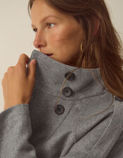 Elise Funnel Neck Wool Blend Coat, Grey (GREY), large