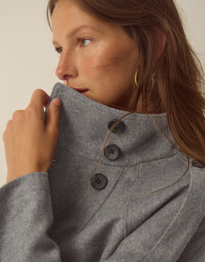 Elise Funnel Neck Wool Blend Coat, Grey (GREY), large