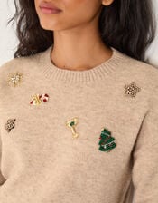 Edie Embroidered Christmas Jumper, Camel (CAMEL), large
