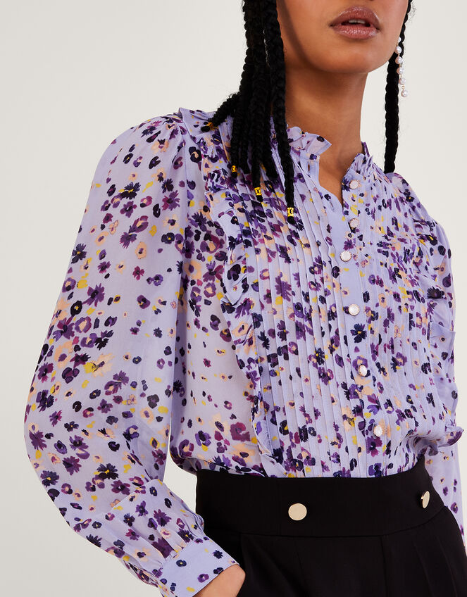 Blossom Pin Tuck Blouse in Sustainable Viscose, Purple (LILAC), large