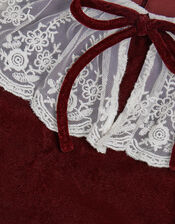 Monsoon x Queens of Archive Lace Collar Velvet Party Dress​, Red (BURGUNDY), large