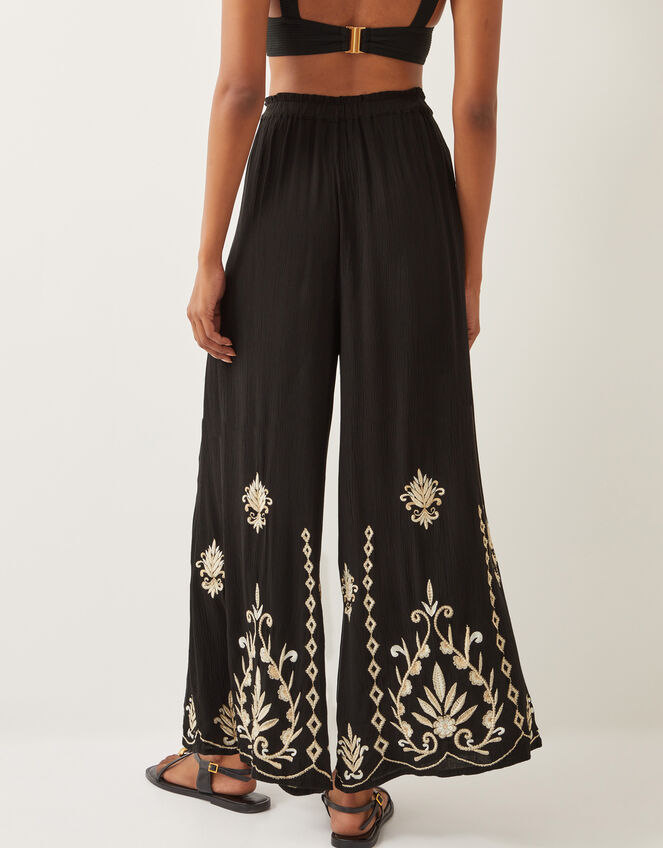 Saffron Embroidered Wide Leg Trousers Black