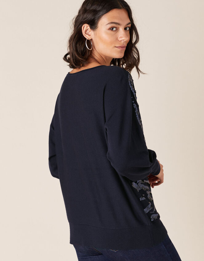 Sequin Animal Knit Jumper with LENZING™ ECOVERO™, Blue (NAVY), large