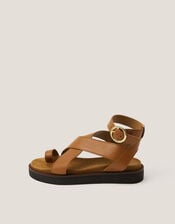 Ivy Toe Strap Crossover Leather Sandals, Tan (TAN), large