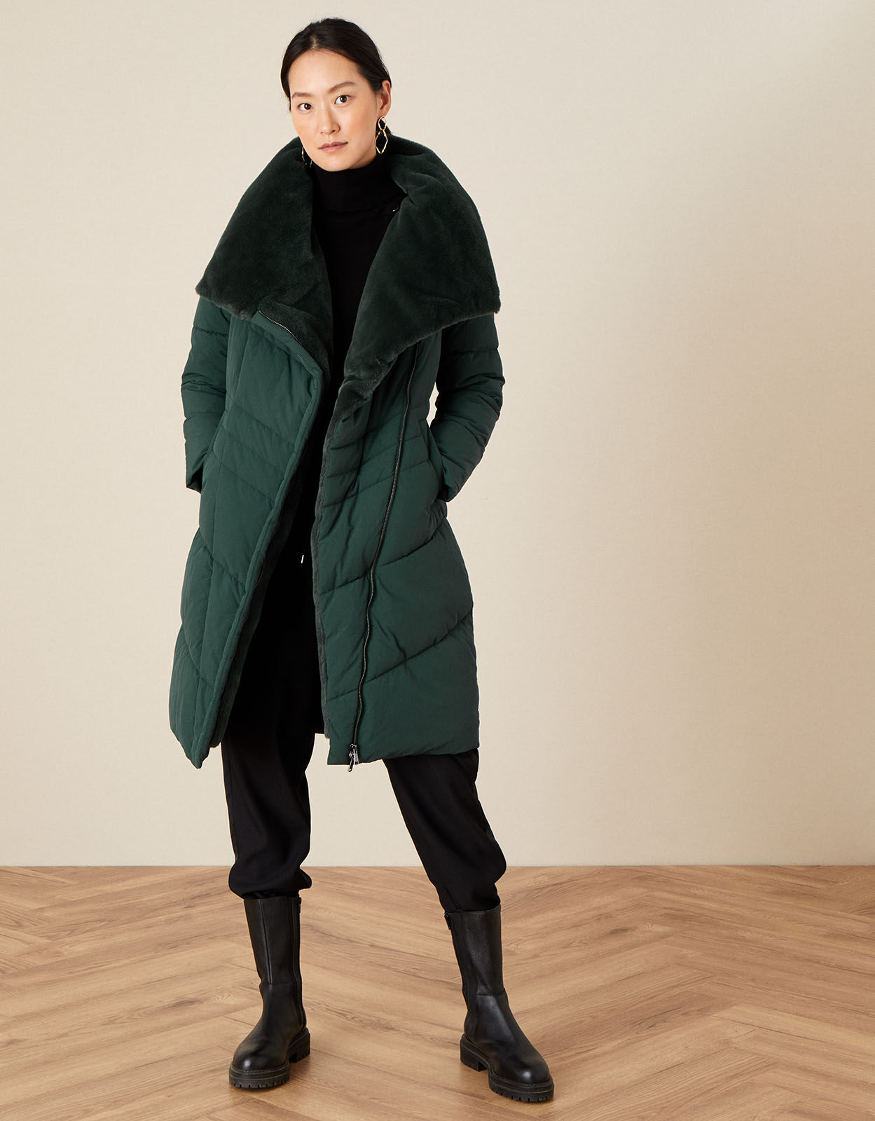 Beverley Faux Fur Collar Coat Green