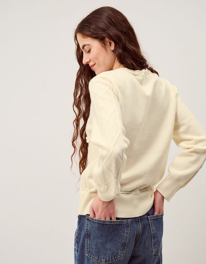 Elsie Floral Embroidered Cable Knit Jumper, Ivory (IVORY), large