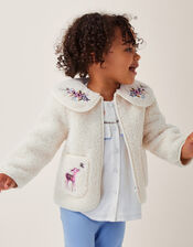 Baby Embroidered Faux Shearling Fleece Jacket, Cream (CREAM), large
