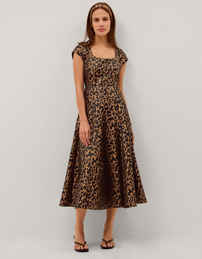 Anna Leopard Print Midi Dress Camel