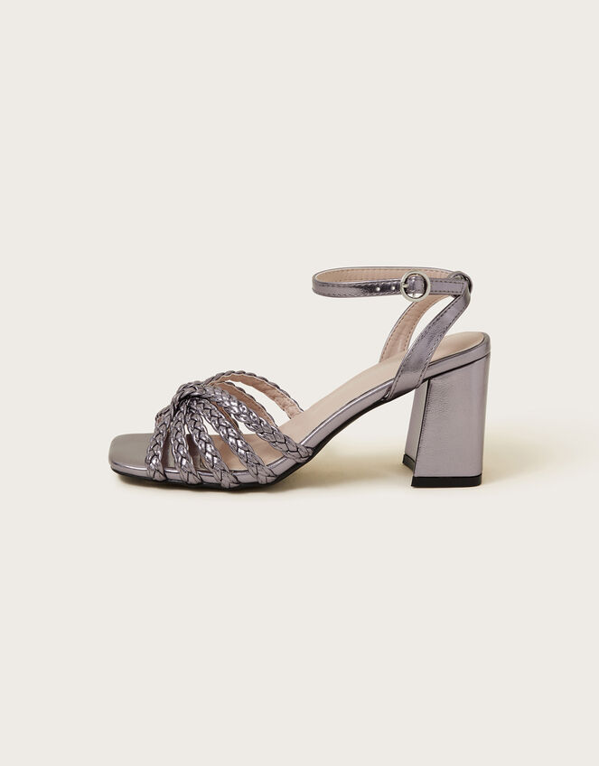 Plaited Block Heel Sandals , Silver (SILVER), large