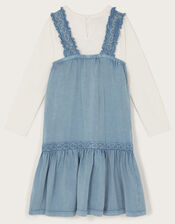 Long Sleeve Top and Embroidered Pinafore Dress Set, Blue (BLUE), large