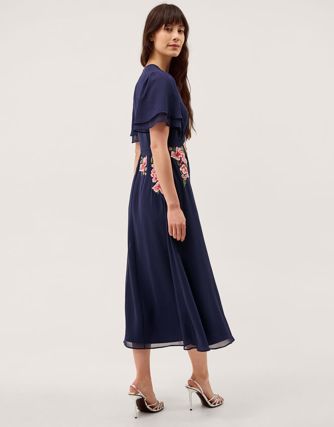 Coraline Floral Embroidered Midi Dress Blue