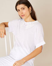 Short Sleeve Collar Jumper in Linen Blend, Ivory (IVORY), large