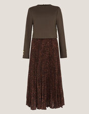 Archi Leopard Print Pleated Midi Dress, Brown (CHOCOLATE), large