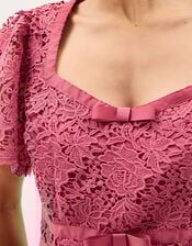 Regina Short Sleeve Lace Midi Dress, Pink (ROSE), large