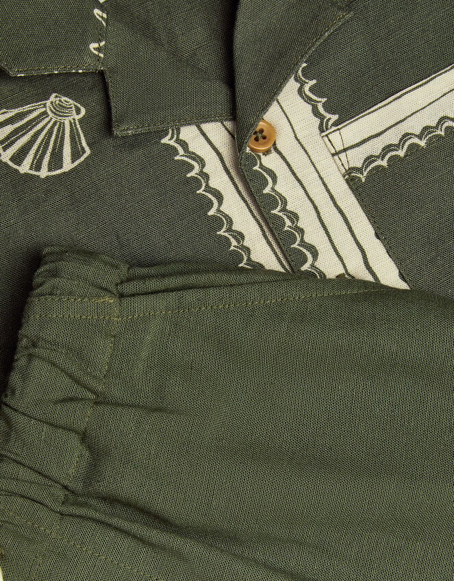 Crab Print Shirt & Shorts Set, Green (KHAKI), large