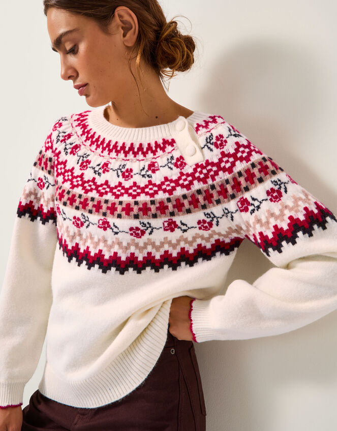 Rhi Floral Fair Isle Jumper, Ivory (IVORY), large