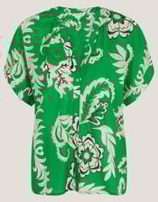 Kristen Floral Cotton Shirt, Green (GREEN), large