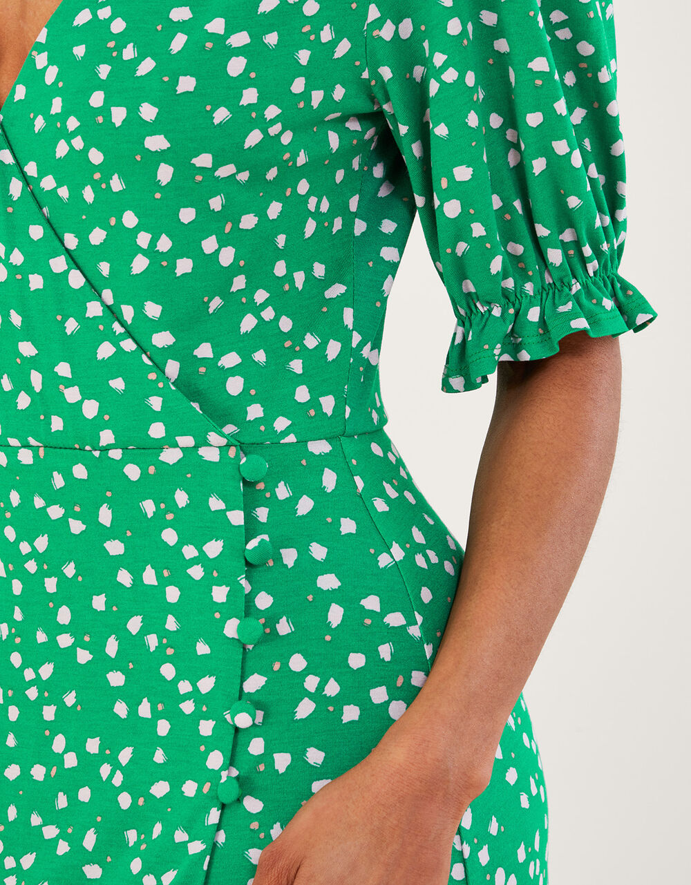 Hattie Spot Wrap Dress Green Work Dresses Monsoon UK.