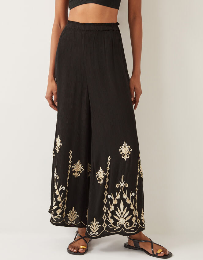 Saffron Embroidered Wide Leg Trousers, Black (BLACK), large