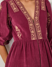Mia Embroidered Corduroy Midi Dress, Red (CHERRY), large