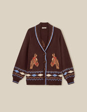 Harper Horse Cardigan, Brown (CHOCOLATE), large