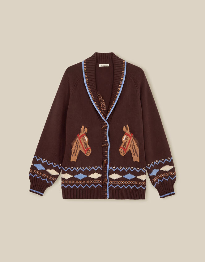 Harper Horse Cardigan, Brown (CHOCOLATE), large