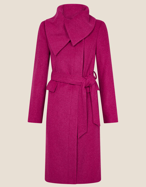 Keryn Wrap Collar Belted Coat, Pink (PINK), large