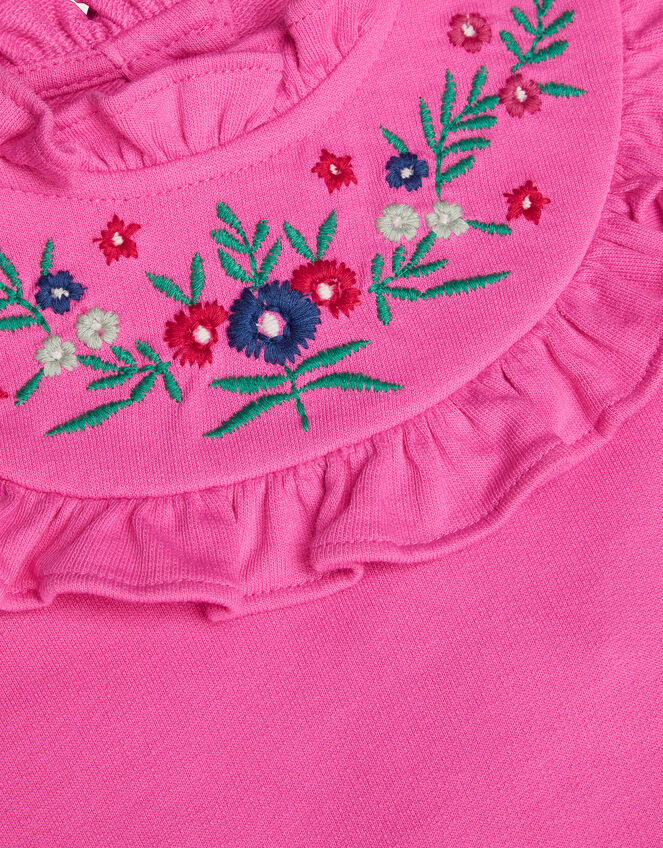 Embroidered Ruffle Sweater Dress, Pink (PINK), large
