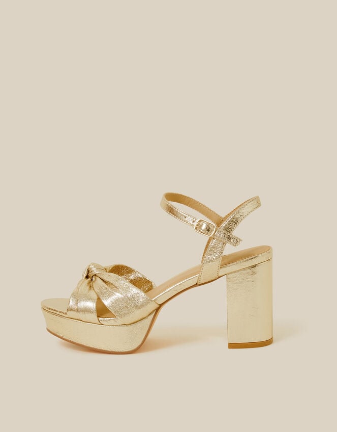 Metallic Twist Knot Platform Heels, Gold (GOLD), large