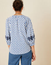 Ikat Embroidered Top in Organic Cotton, Ivory (IVORY), large