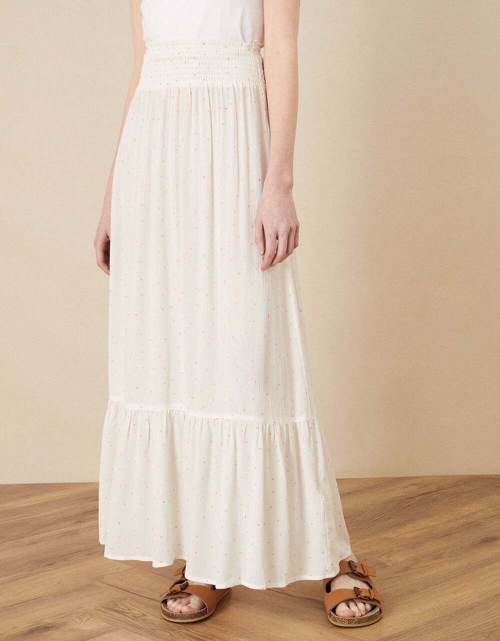 Women Women's Clothing | Tiered Foil Print Maxi Skirt White - PW44920