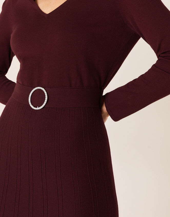 Belted Knit Midi Dress, Red (BERRY), large