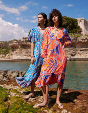 Ariel Print Tiered Dress in Sustainable Viscose, Orange (ORANGE), large