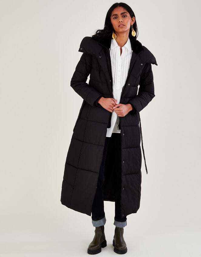 Flossy Funnel Hooded Padded Maxi Coat Black